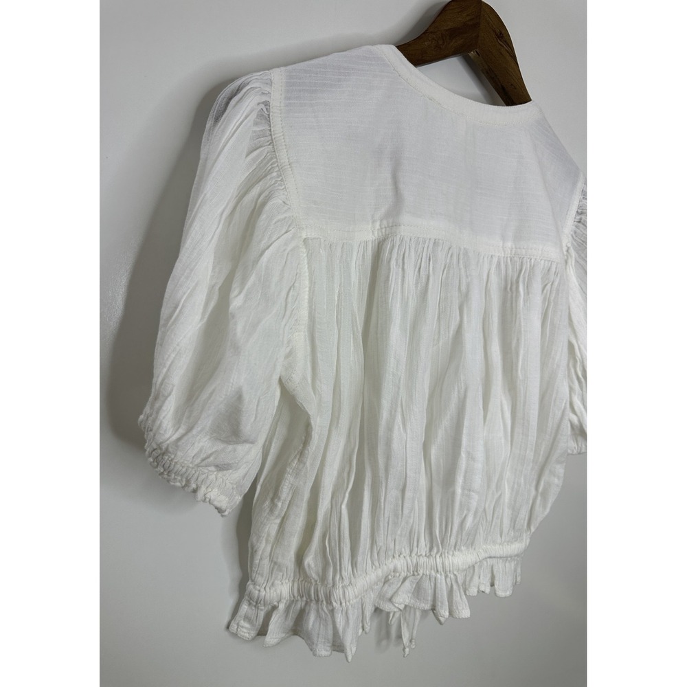 NEW Free People Little Cloud Button-Up Crop Top V-Neck Short Sleeve Sheer XS - Picture 11 of 14